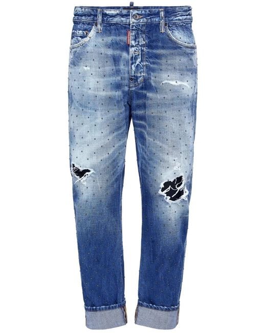 DSquared² Blue Distressed Cropped Jeans for men