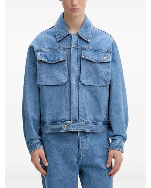 Filling Pieces Blue Logo-Plaque Flap-Pocket Denim Jacket for men