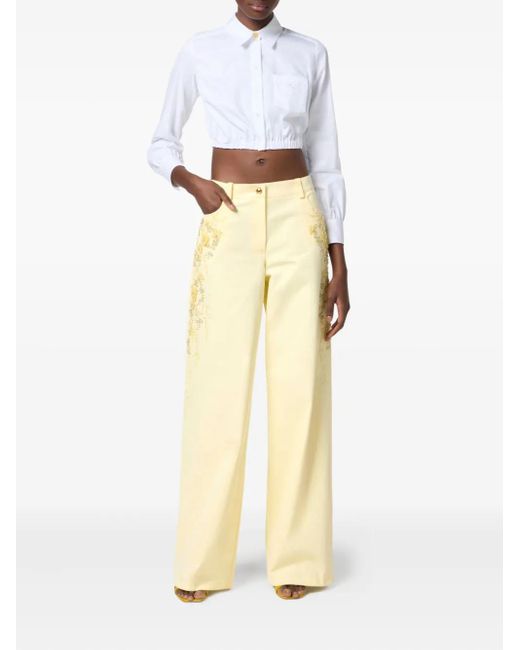Elisabetta Franchi White Embroidered Palazzo Pants
