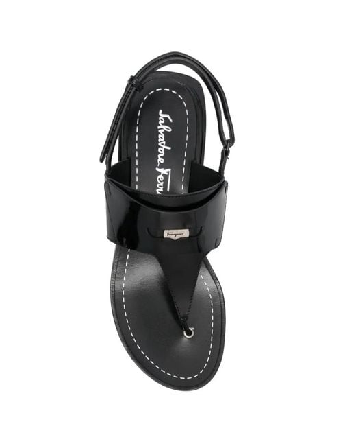 Ferragamo Black Logo-Plaque Patent-Leather Sandals