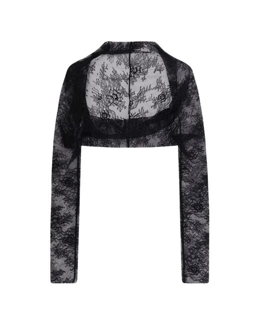 Alberta Ferretti Black Floral-Lace Bolero Blouse
