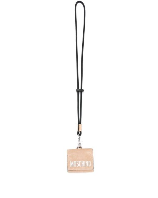 Moschino White Logo-lettering Suede Airpods Case for men