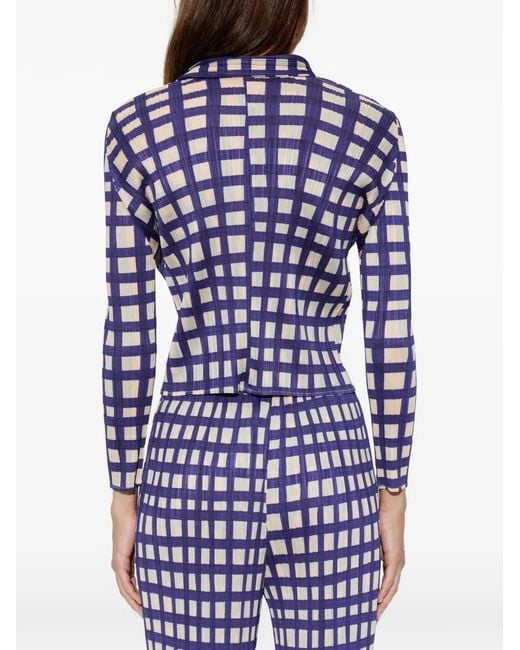 Pleats Please Issey Miyake Blue Check-Print Shirt