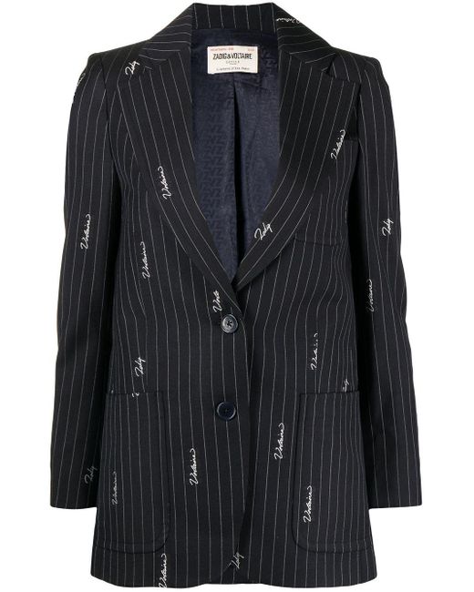 Zadig & Voltaire Wool Logo-print Striped Blazer in Black - Lyst