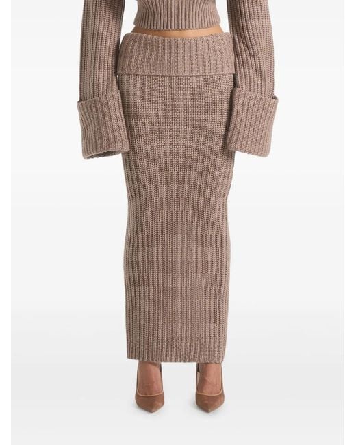 Manière De Voir Natural Lyra Foldover-Waist Knit Taupe Maxi Skirt