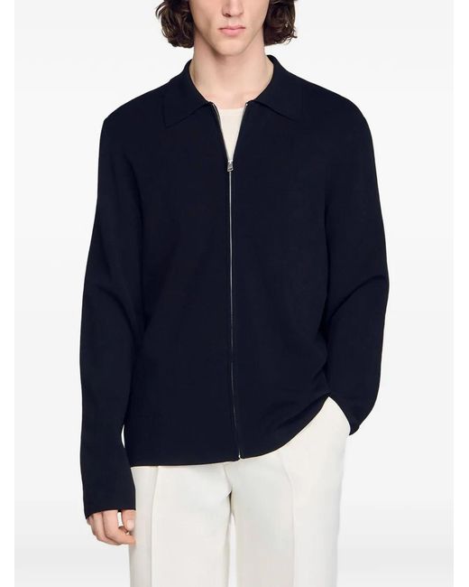 Sandro Black Zipped Viscose Knit Cardigan for men
