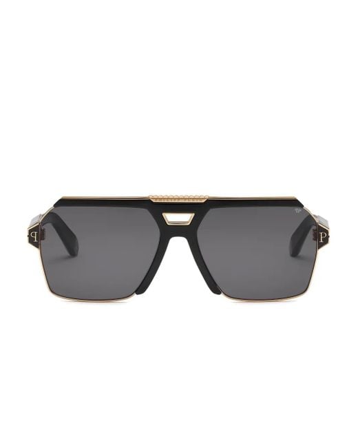 Philipp Plein Gray Geometric-Pilot Sunglasses for men