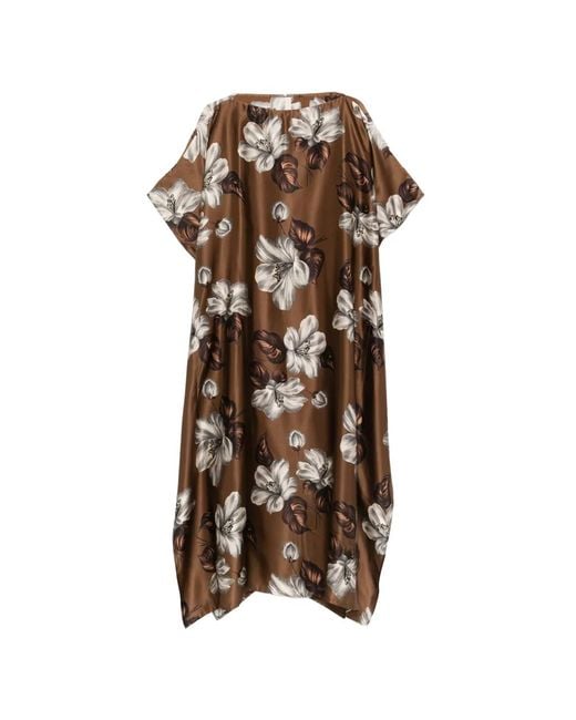 Dolci Follie Brown Floral Silk Kaftan