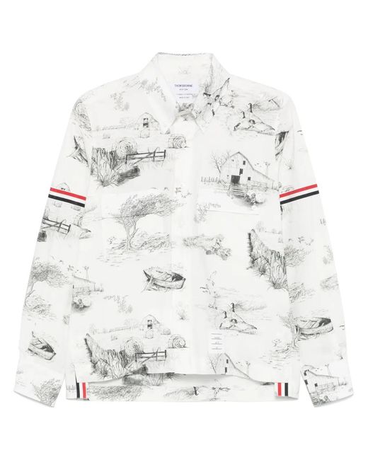 Thom Browne White Scenic Toile-Print Cotton Shirt for men