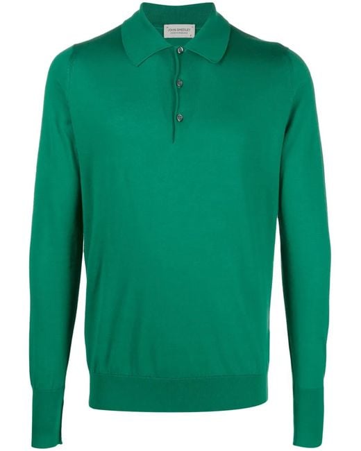 John Smedley Green Finchley Long-Sleeved Polo Shirt