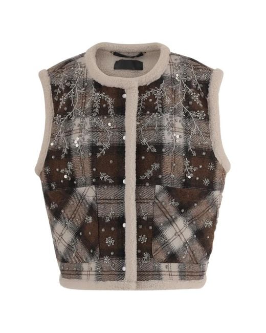 Stella McCartney Gray Floral-Embroidered Check Vest