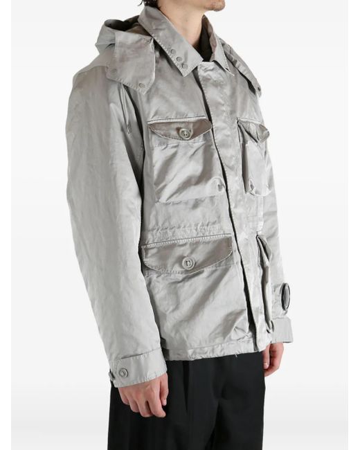 C P Company Gray Micro Kei Hooded Multi-Pocket Jacket for men