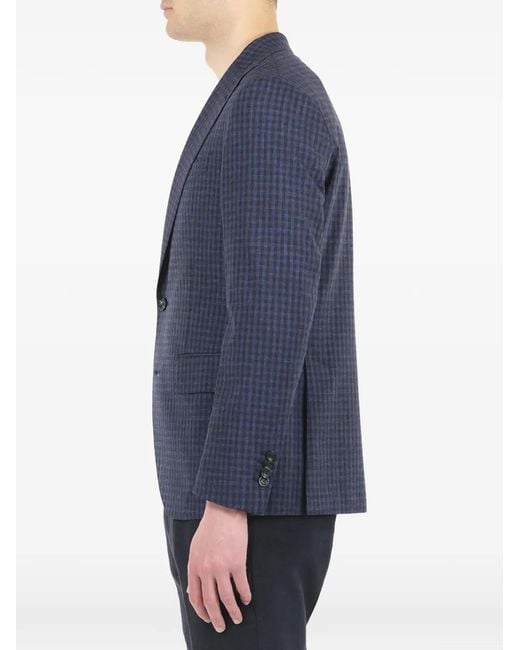 Al Duca D'aosta Blue Check-Pattern Single-Breasted Blazer for men