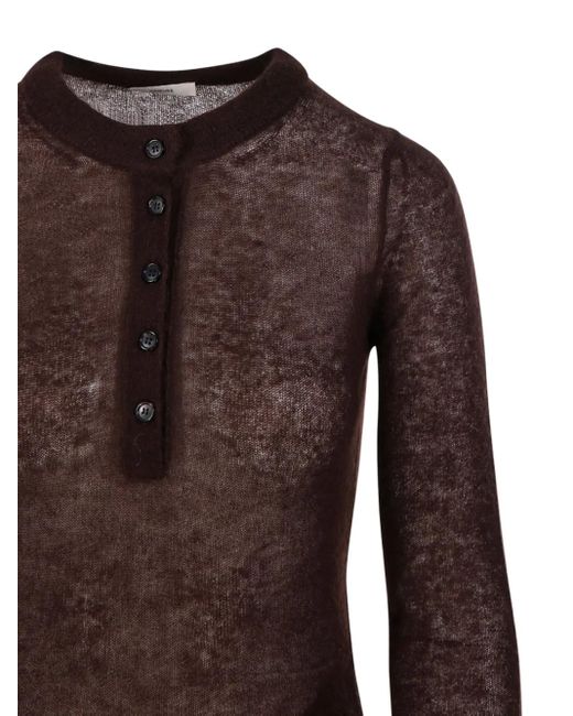 Haikure Brown Button-front Long-sleeve Bodysuit