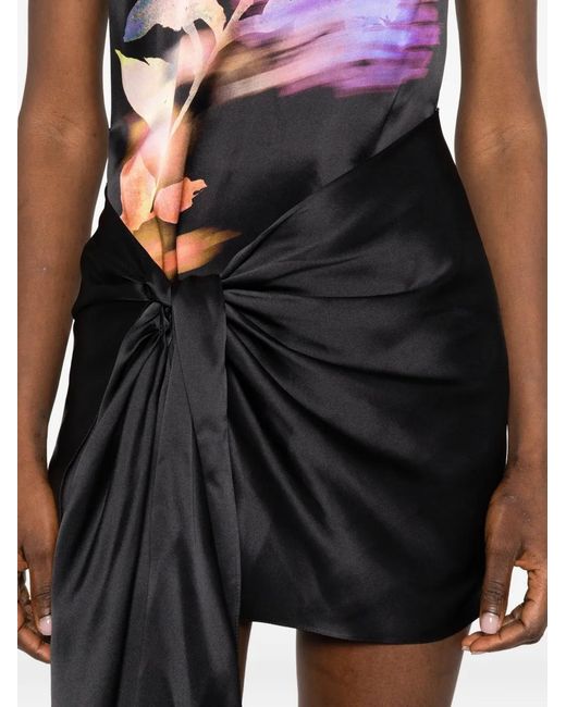 David Koma Black Floral-Print Knot-Detail Dress