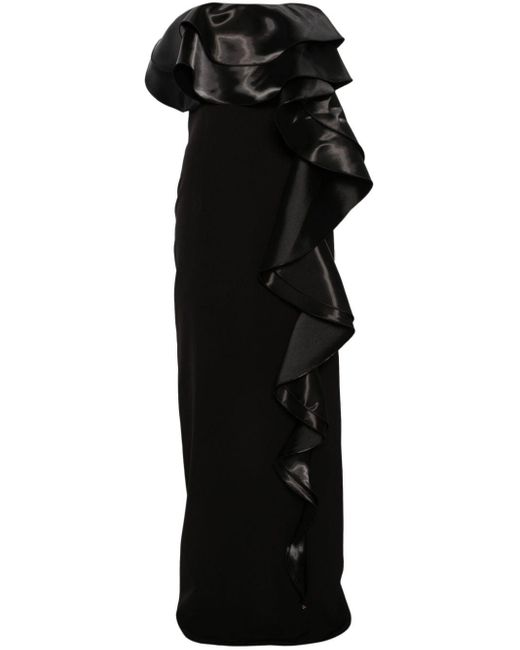 Nissa Black Ruffled Strapless Gown