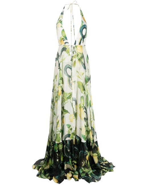 Roberto Cavalli Green Seidenkleid mit Blumen-Print