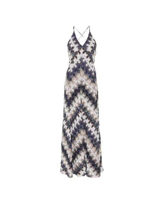 Missoni White Maxi Zigzag-Pattern V-Neck Dress