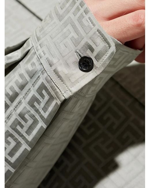 Balmain Gray Pattern Button Shirt for men