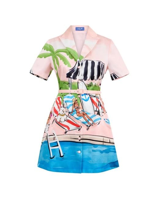 LEO LIN Blue Printed Belted Mini Dress