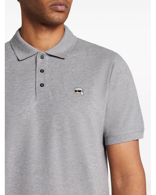 Karl Lagerfeld Gray Ikonik Karl-embroidered Polo Shirt for men