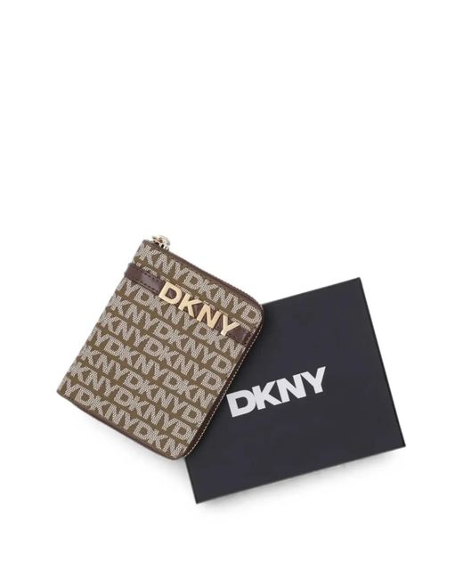 DKNY Brown Logo-Plaque Zip-Around Wallet