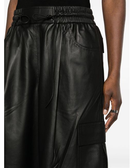 Liska Black Wide-leg Leather Trousers