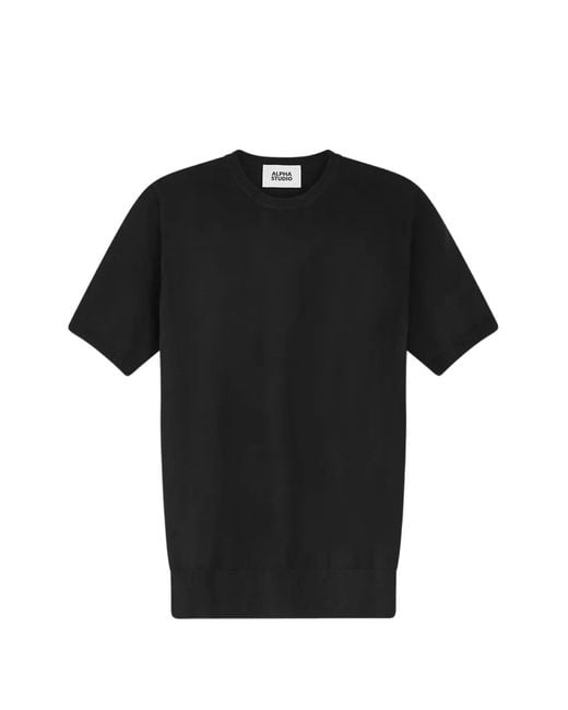 Alpha Studio Black Short-Sleeve Crew-Neck Sweater for men
