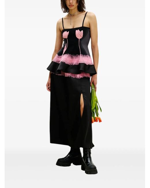 Ph5 Black Tulip-Print Peplum Top