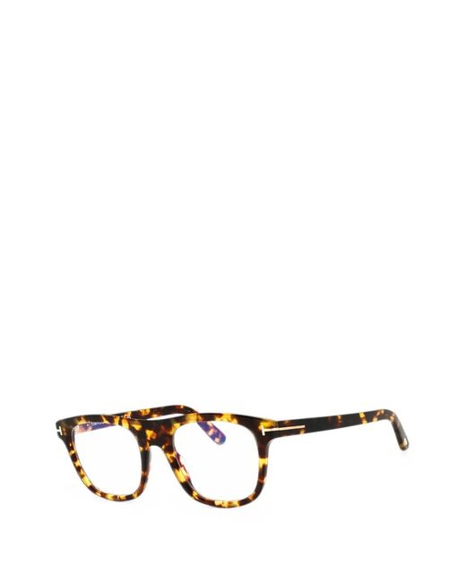 Tom Ford Black Tortoiseshell-Effect Rectangle-Frame Glasses for men