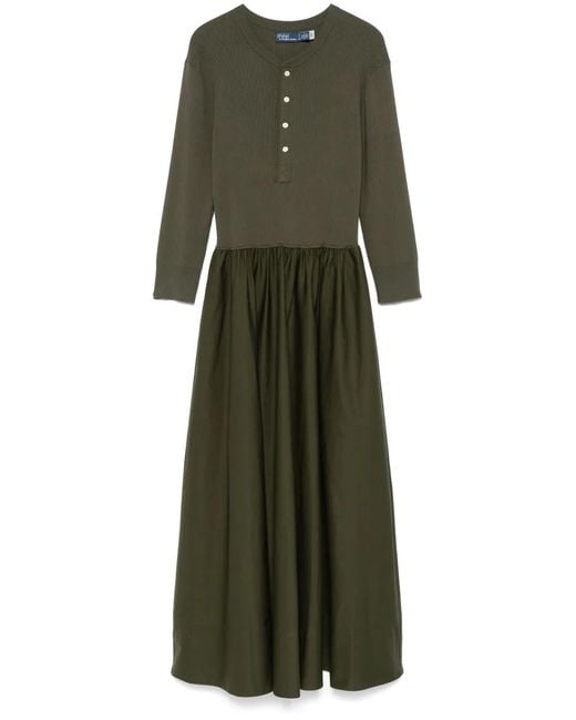 Polo Ralph Lauren Green Henley Mixed Media Dress