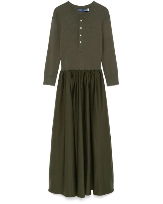 Polo Ralph Lauren Green Henley Mixed Media Dress