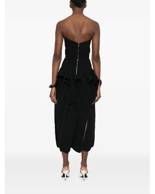 Maticevski Black Strapless Ruffled Midi Dress