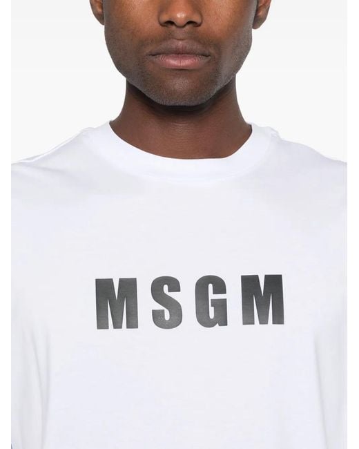 MSGM White Logo-Print Cotton T-Shirt for men