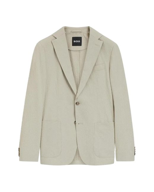 Boss White Seersucker Single-Breasted Blazer for men