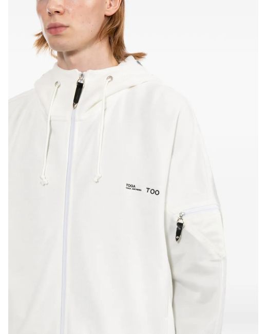 Toga White Zip-Up Panelled Hoodie for men