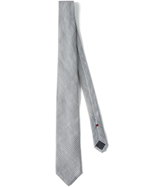 Brunello Cucinelli Gray Check-pattern Pointed-tip Tie for men