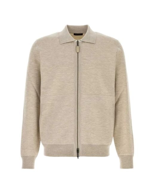 Brioni Natural Zip-Up Cardigan for men