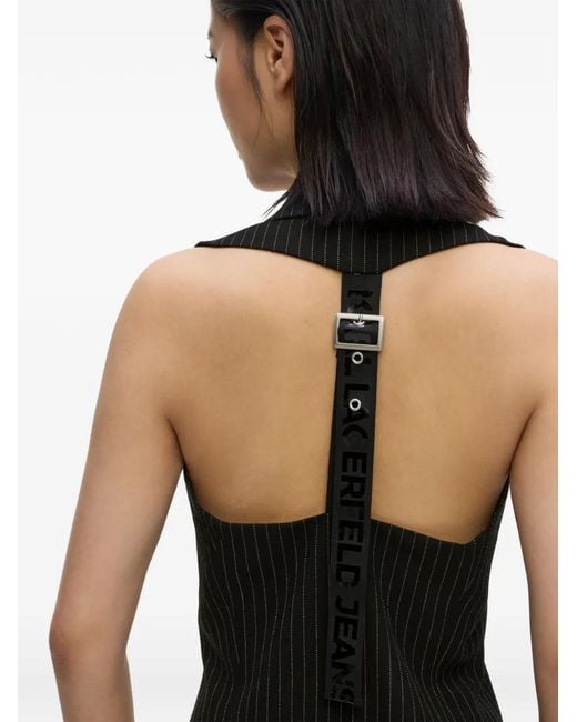 Karl Lagerfeld Black Pinstripe Zip-Up Waistcoat