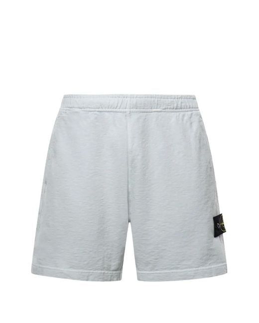 Stone Island Gray Malfilé Logo-Patch Shorts for men