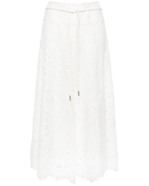 Zimmermann White Ivory Broderie Anglaise Cotton Maxi Skirt