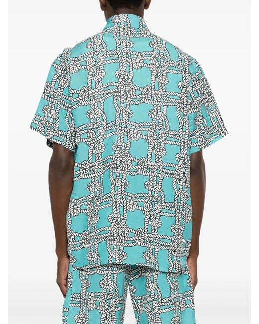 Amir Slama Blue Knot-Print Linen-Blend Shirt for men