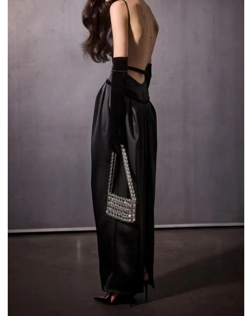 retroféte Black Robe En Velours À Encolure Carrée