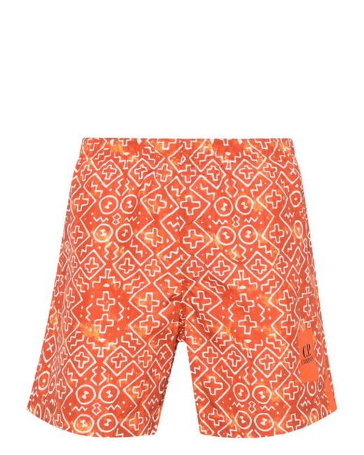 C P Company Orange Baja-print Swim Shorts for men