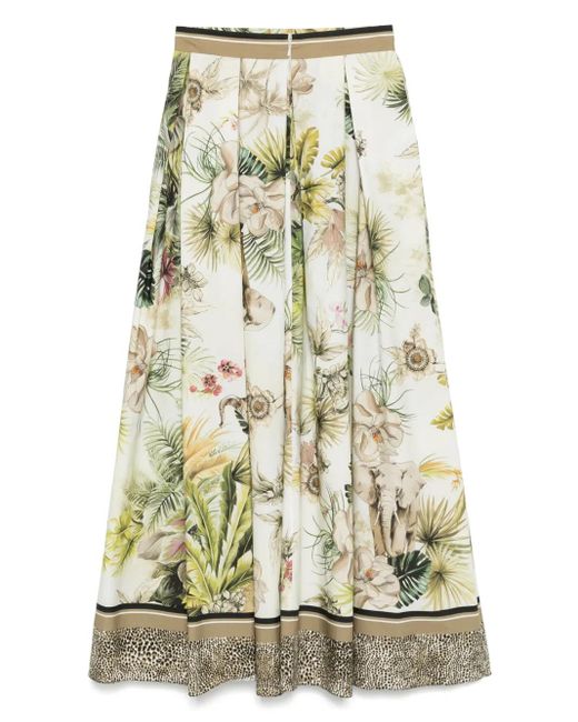 Elie Saab Multicolor Savannah-Print Long Skirt