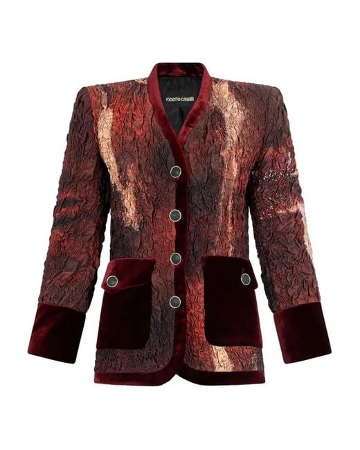Roberto Cavalli Red Silk Fitted Jacket
