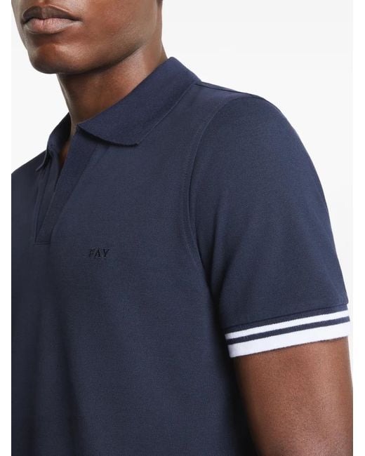 Fay Blue Striped Piqued Short-Sleeves Polo Shirt for men