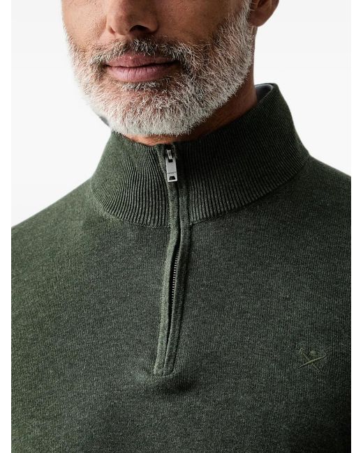 Hackett Green Quarter-Zip Embroidered-Logo Sweater for men