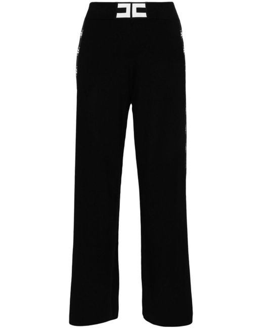 Elisabetta Franchi Black Logo-jacquard Straight Trousers