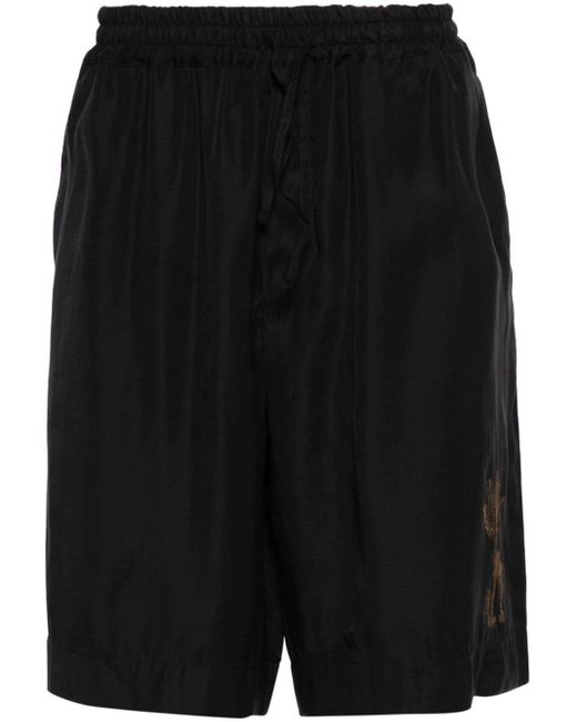 Emporio Armani Black Floral-embroidered Bermuda Shorts for men